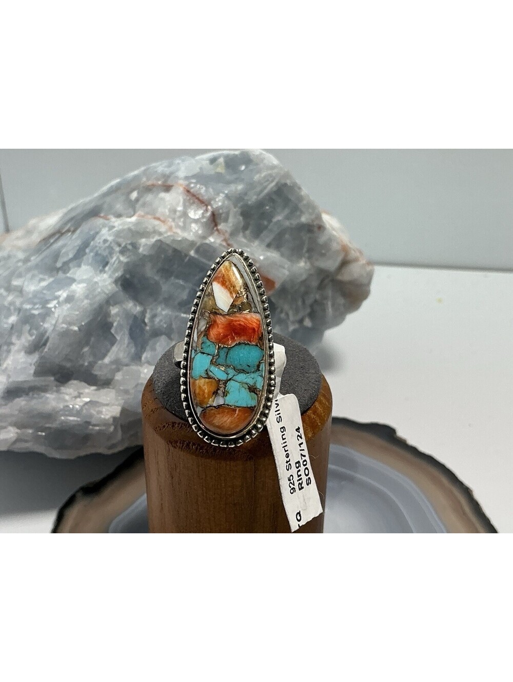 Spiny Oyster Turquoise Gemstone 925 Sterling silver Ring Sz. 8.25